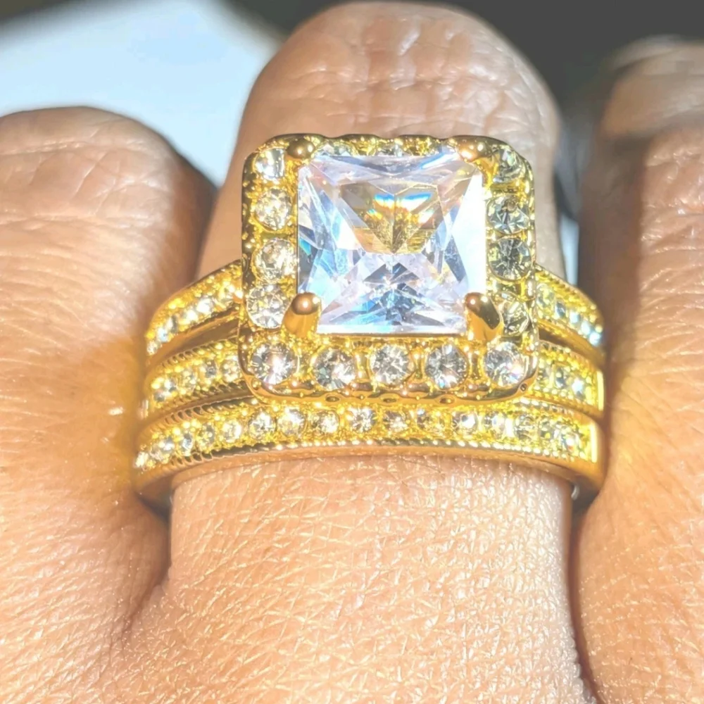 Women's 5 Ct Princess Cut Lab-Created Diamond Halo Trio Wedding Ring Set Sz 9